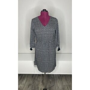 Garnet Hill Dress Women's Medium‎ Black White Tassels Organic Cotton A Line